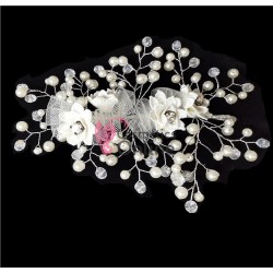 Tiara Ti042CC Flori crem pentru mirese cu cristale si perle + 2 agrafe